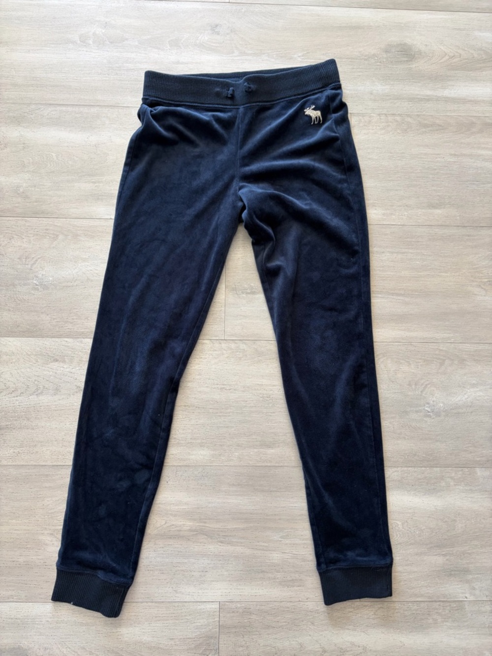abercrombie kids Navy Velour Joggers with Moose Logo